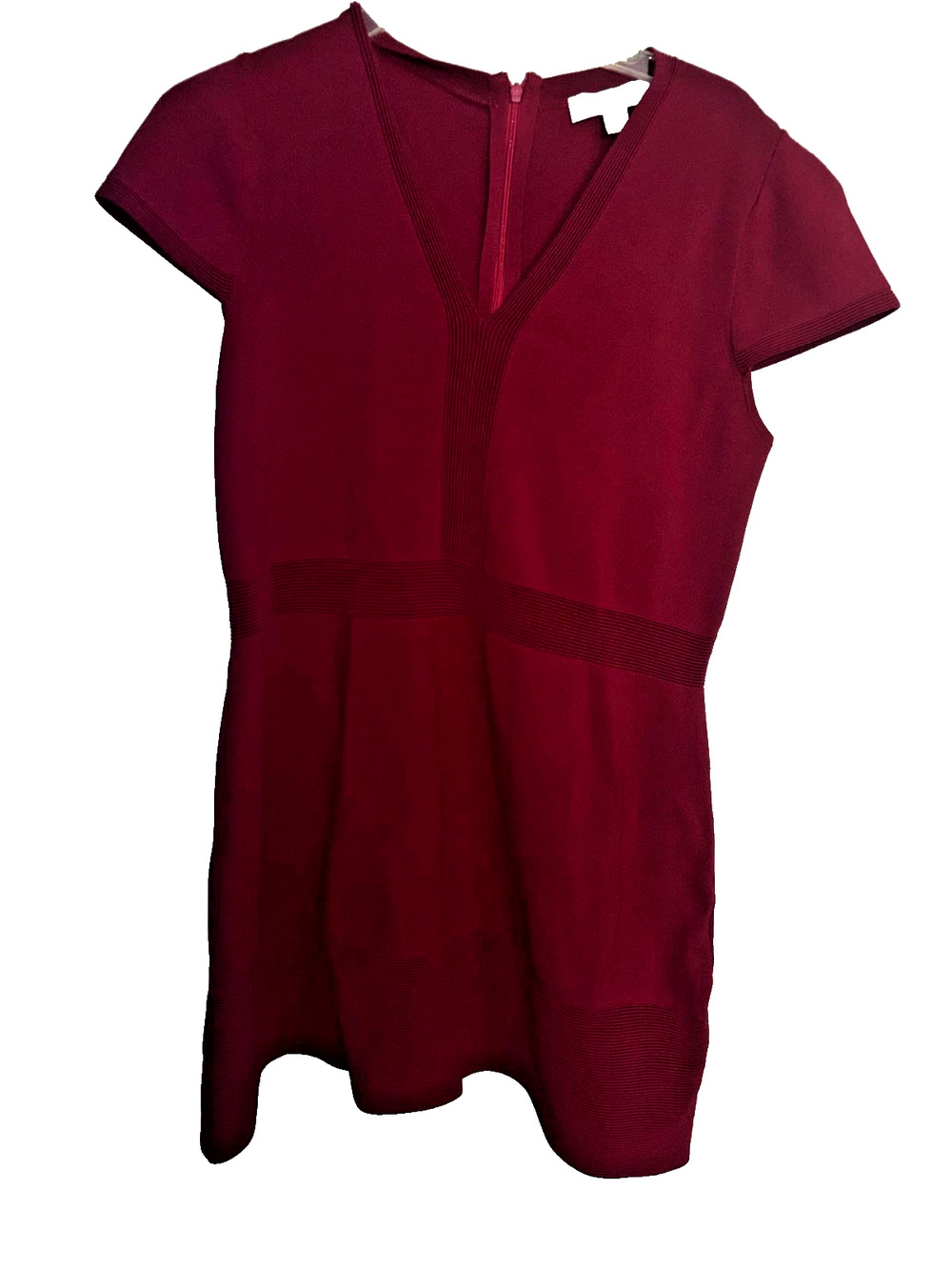 Michael Kors Dress Womens 2X Burgundy Ribbed V Neck Short Sleeve Fit & Flare